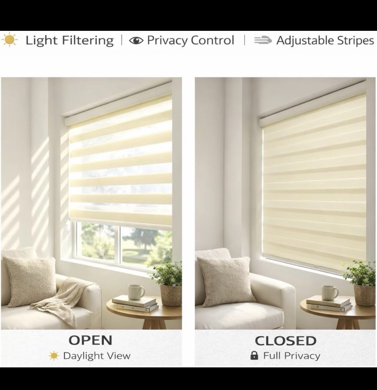 Cordless Zebra Blinds – Light Filtering Dual-Layer Window Shades for Privacy …