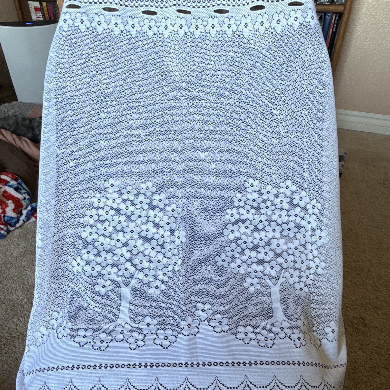 White Lace Café Curtain Tier Rod Pocket Sheer Floral Country 30 x 24.5 inch