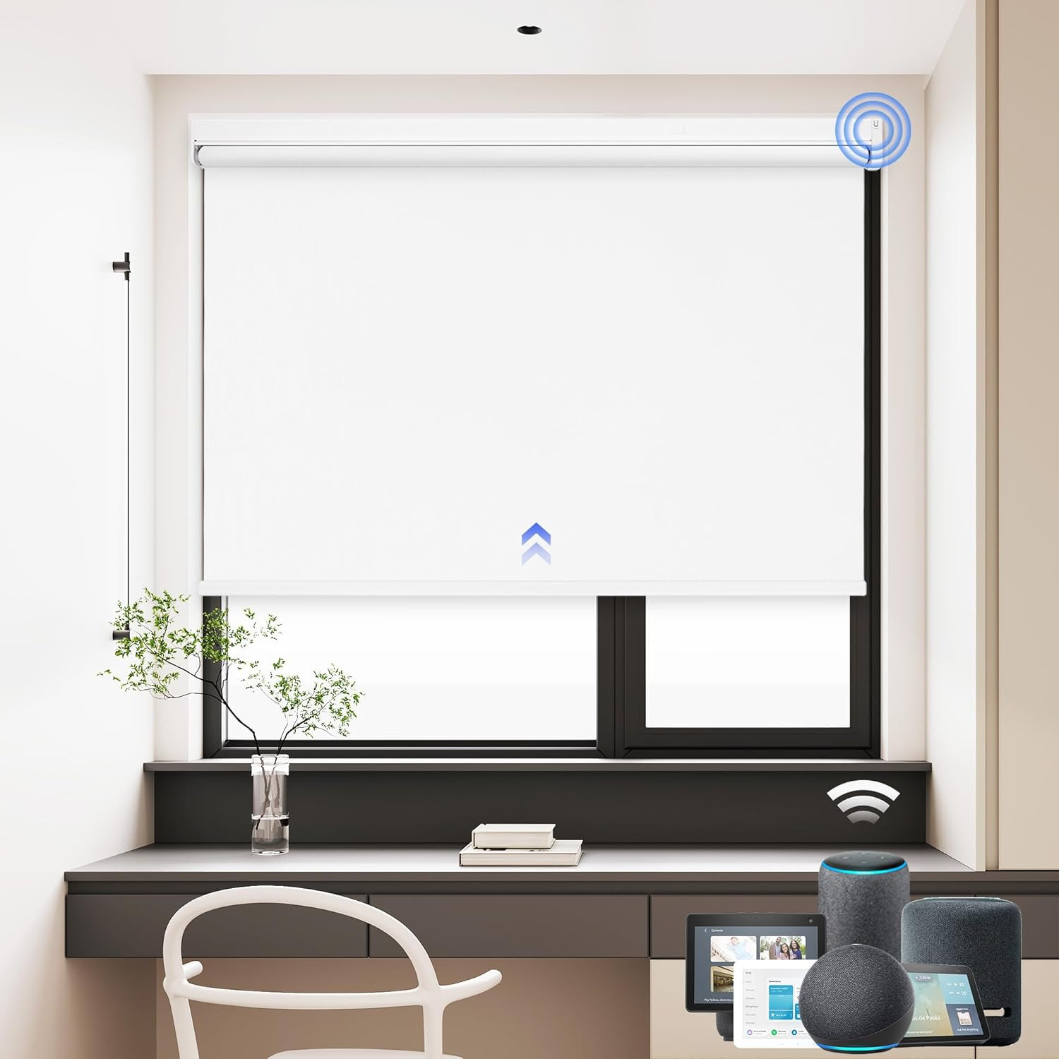 Smart Motorized Blackout Blinds with Remote, Alexa Compatible, 34″x72″ White