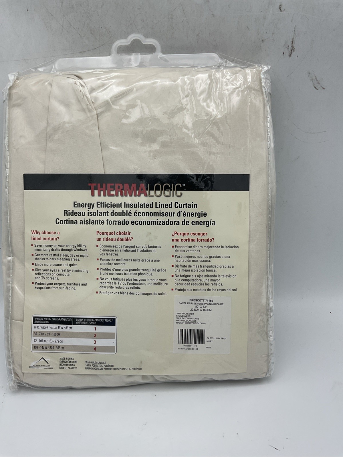 THERMALOGIC™ Prescott Panel Pair Set Of Curtain Ivory 40 x 63in Each Ivory