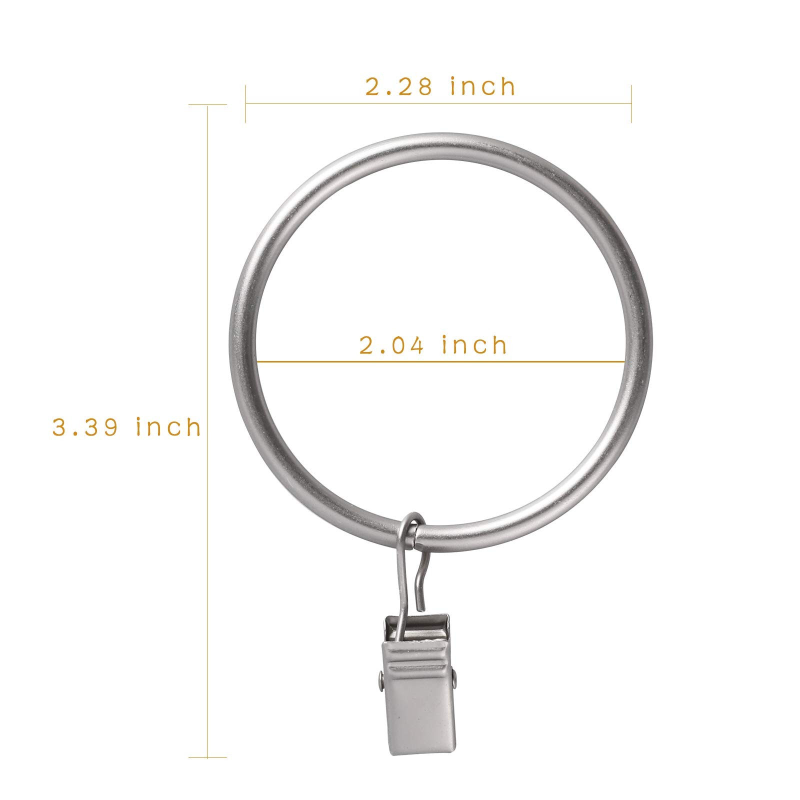 44 Pack Curtain Rings with Clips Hooks 2 inch Rustproof Matte Metal Stainless