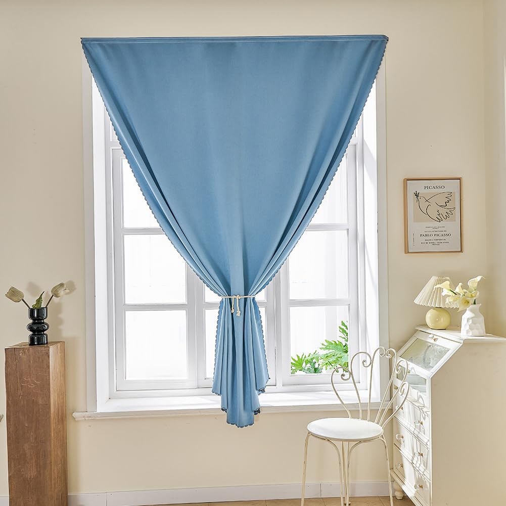 Jilron Magic Tape Curtains 47×72 Sky Blue Room Darkening 100% Polyester Panel