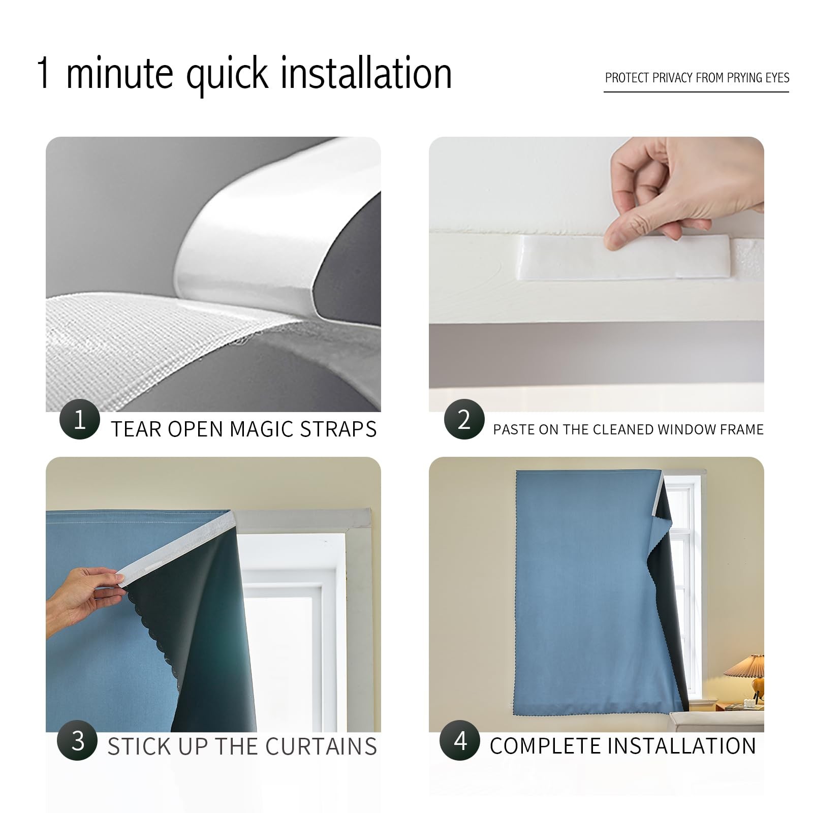 Jilron Magic Tape Curtains 47×72 Sky Blue Room Darkening 100% Polyester Panel