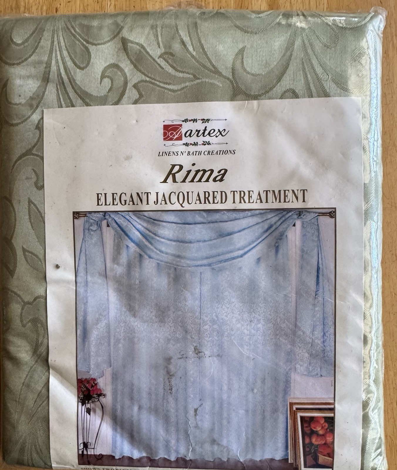 Artex Rima Elegant Jacquared Sage Window Treatment 57” X 216” One Scarf