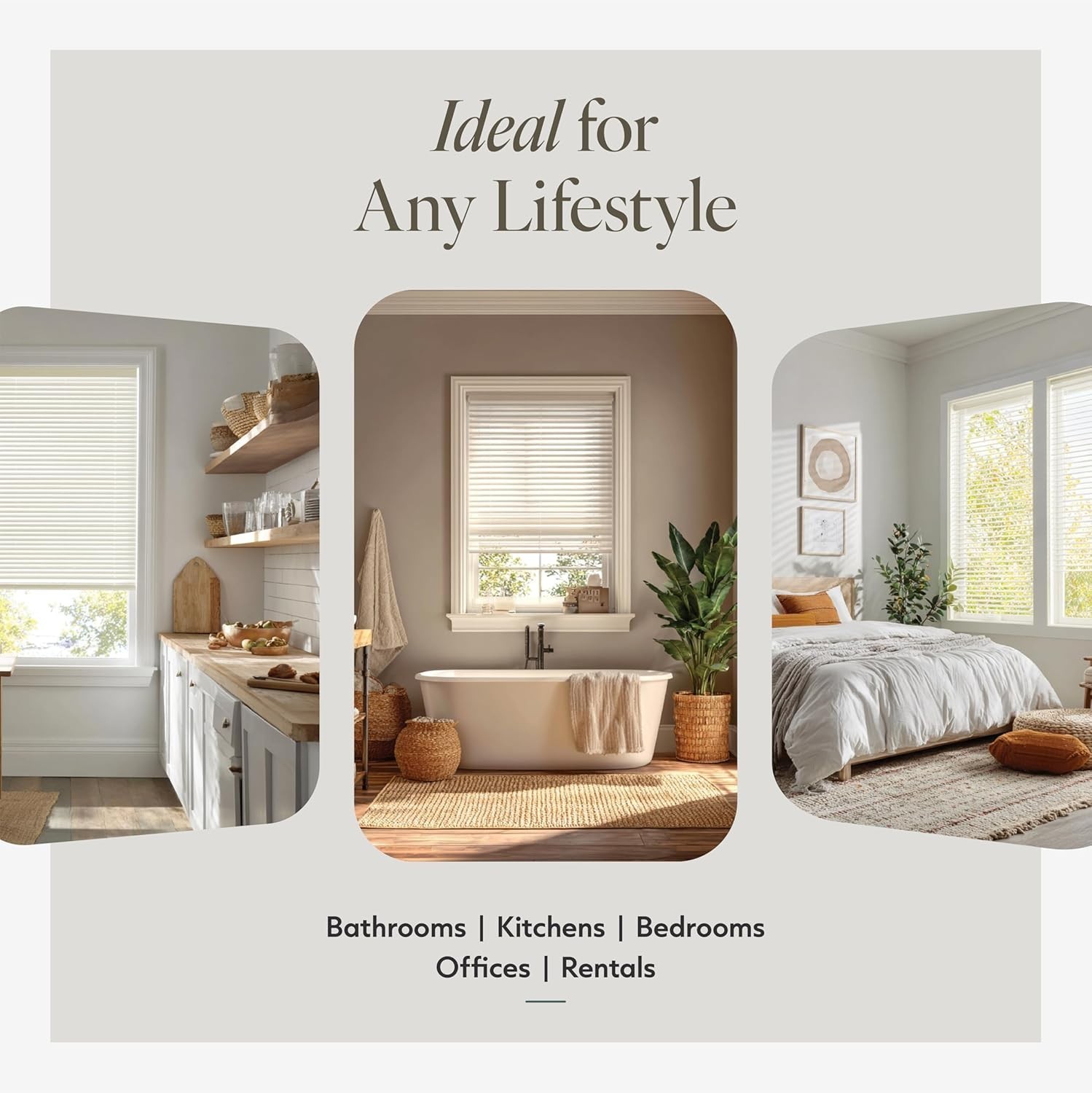 Cordless Mini Blinds, Light Filtering & Durable Vinyl, 29″W x 48″H, Easy Mount