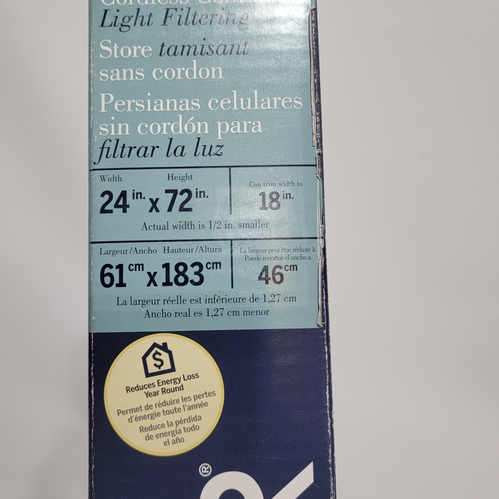 LEVOLOR Cordless Cellular Light Filtering Window Blind 24×72 Gray New Shade