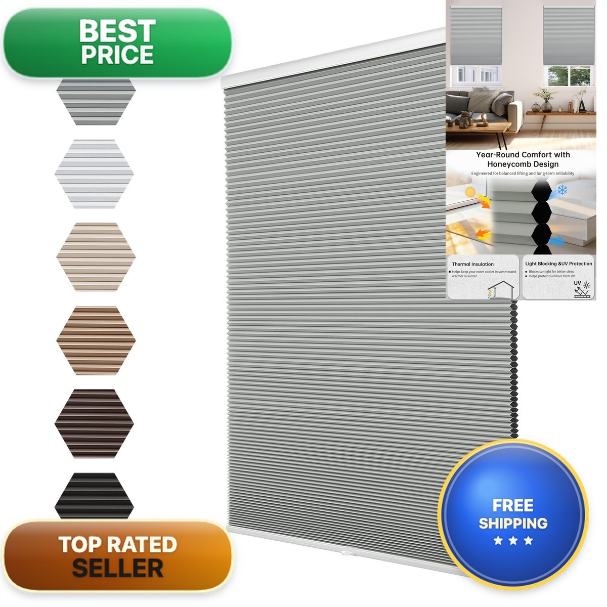 Changshade Blackout Cordless Cellular Shades Windowshoneycomb Blinds Thermal