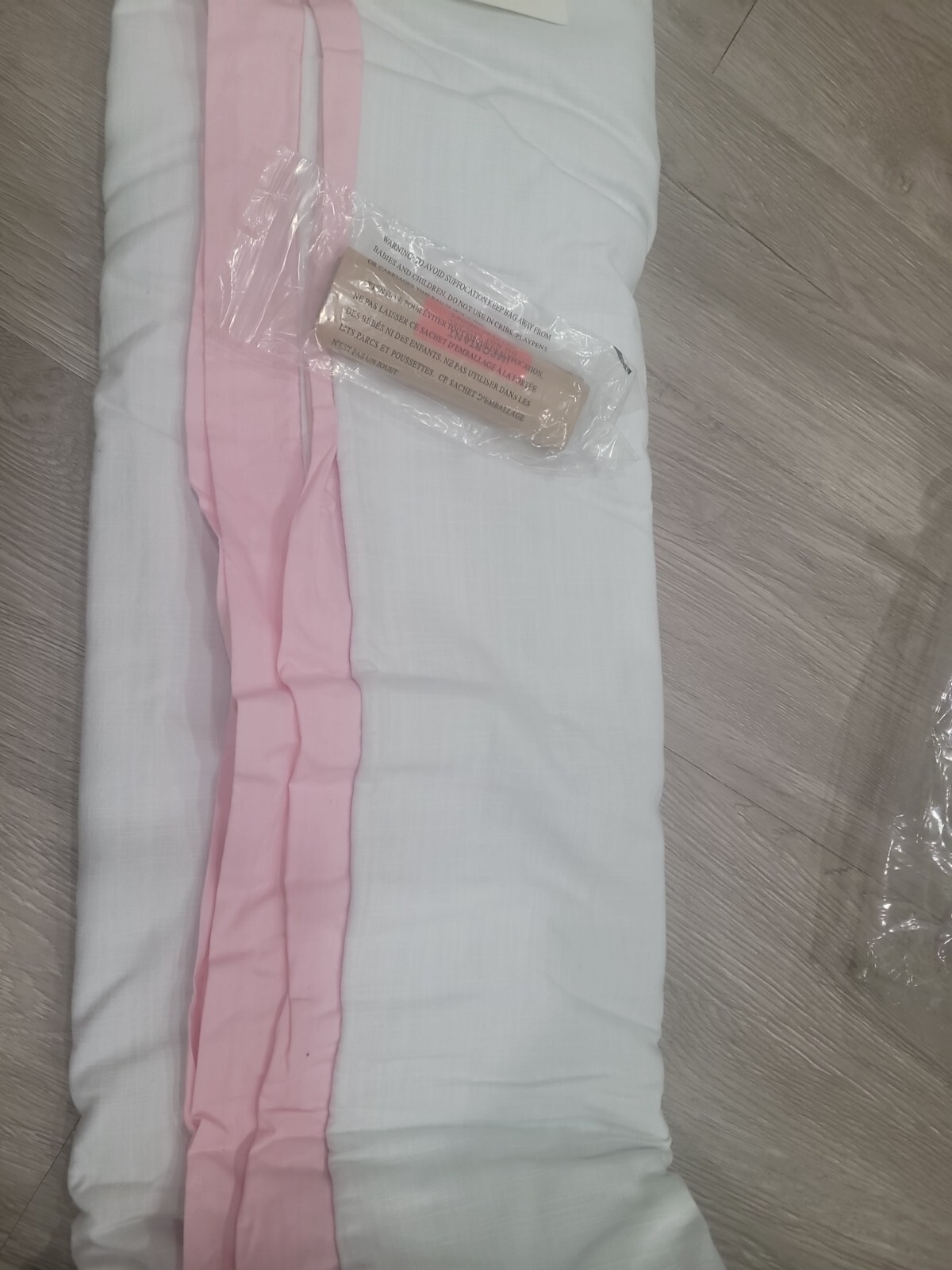 Pottery Barn Kids Newport Panel 84in Long blackout curtain white and pink.