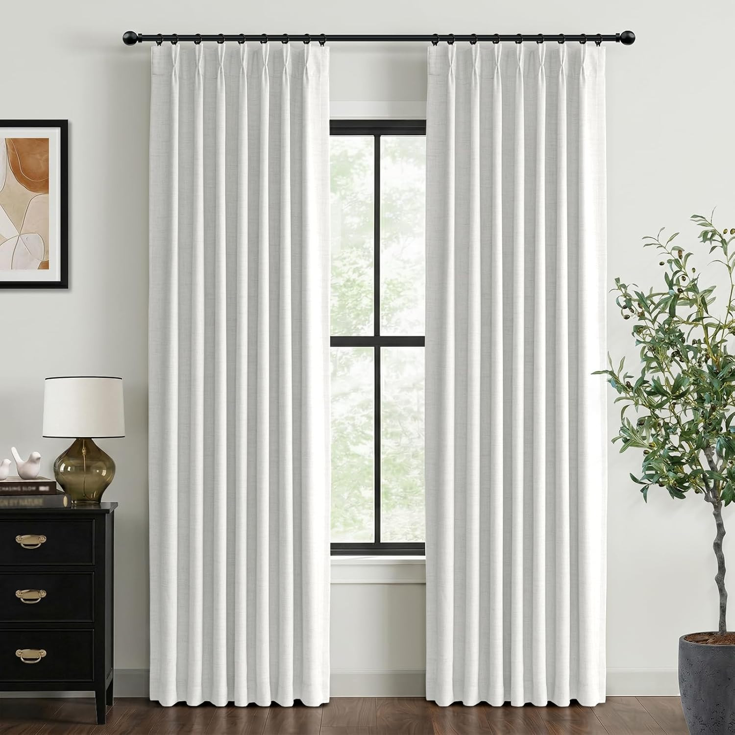 100% Blackout Shield Linen Look Textured Pinch Pleated Curtains Blackout Drapes