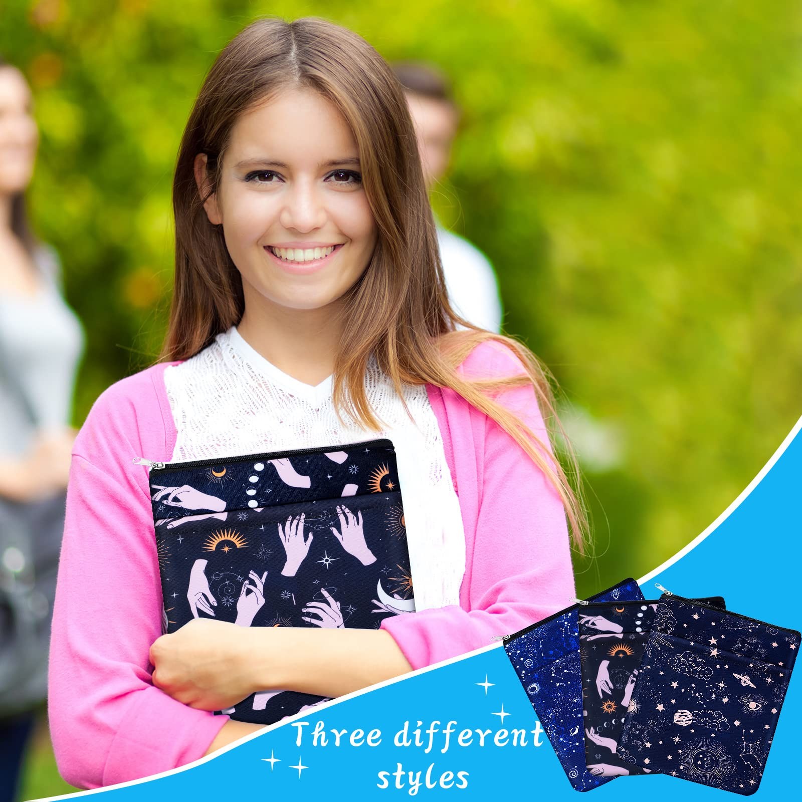 Roowest 3 Pcs Book Protector Sleeve with Zipper Covers Patterns Style