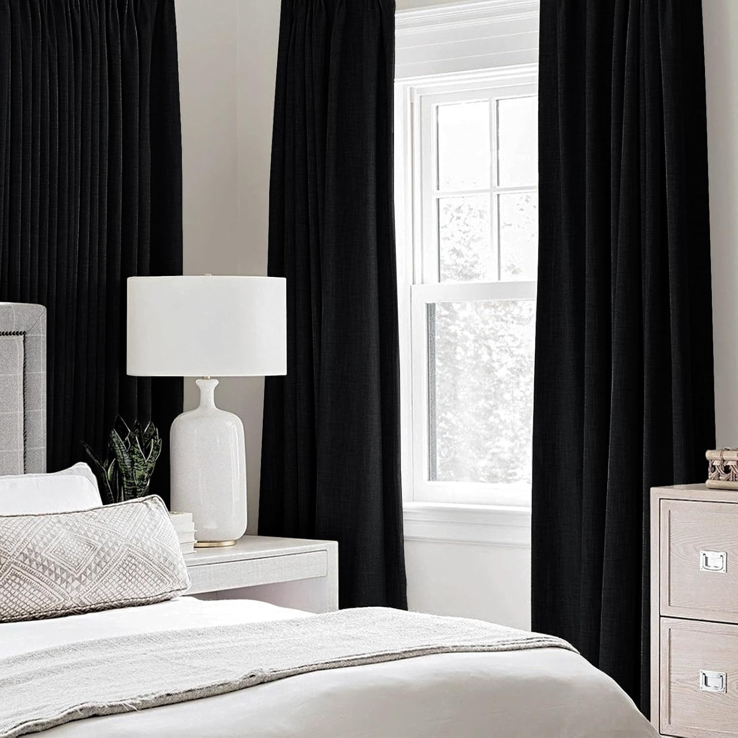 MIULEE Linen Texture Curtains for Bedroom Solid 100% Blackout Thermal Insulated