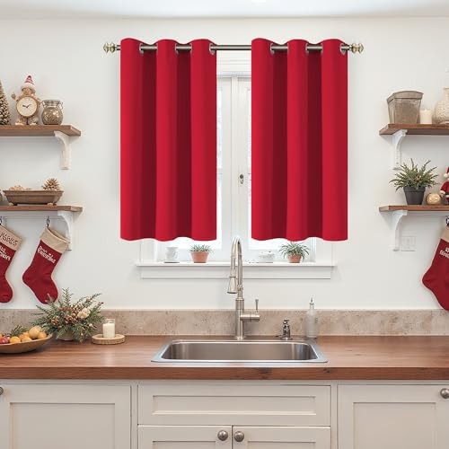 Blackout Curtains 40 Inches Length for Short 40″W x 40″L (Pack of 2) Red