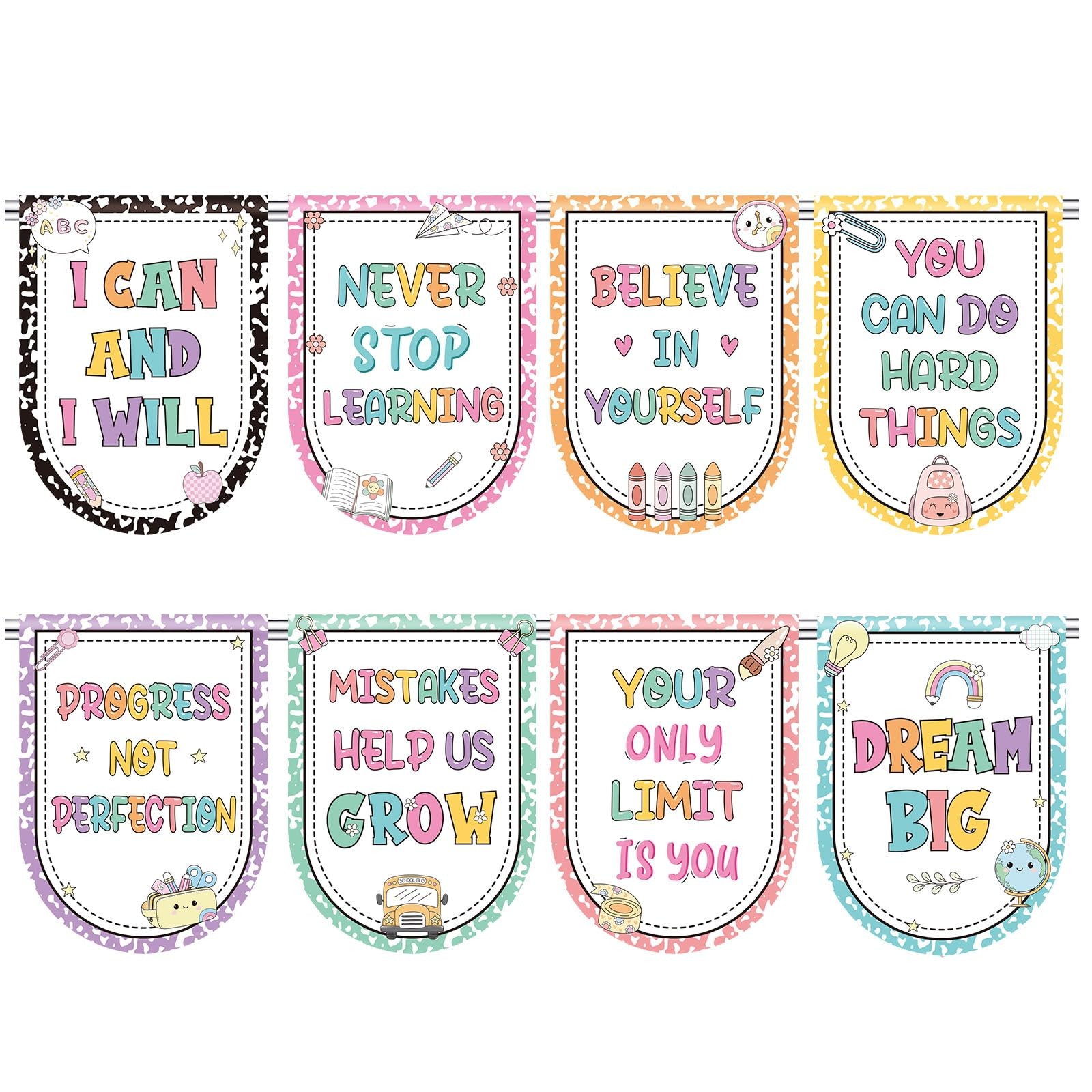 8 Pcs School Classroom Curtains for Windows Motivational Curtains
