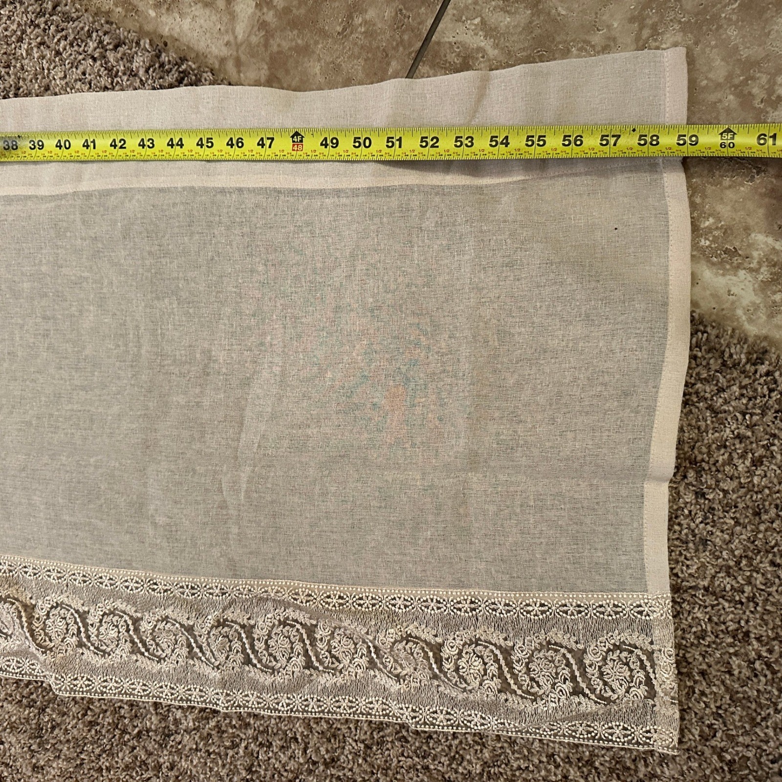 Chris Madden JCP Sheer Beige Lace Embroidered Curtain Panels Valance Set 41×83