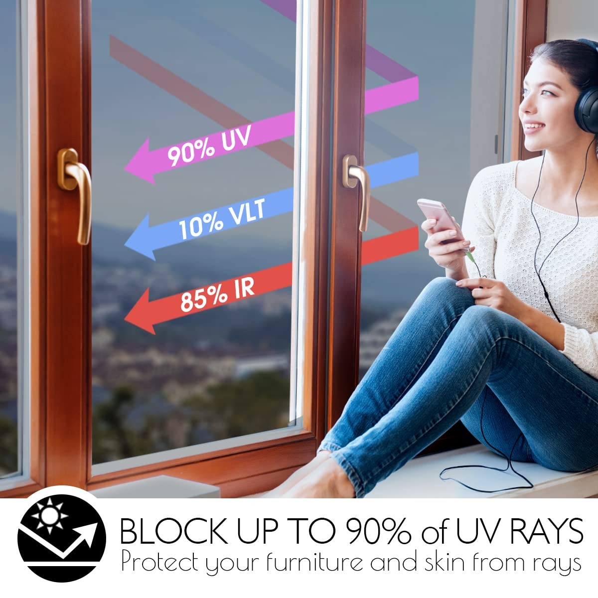 HIDBEA One Way Privacy Window Film, 17.5 Inch x 6.5 Feet, Black-silver