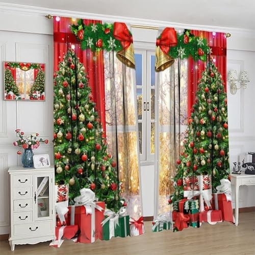 Christmas Window Curtains, Christmas Tree 20″W x 45″L (Pack of 2) Christmas-14