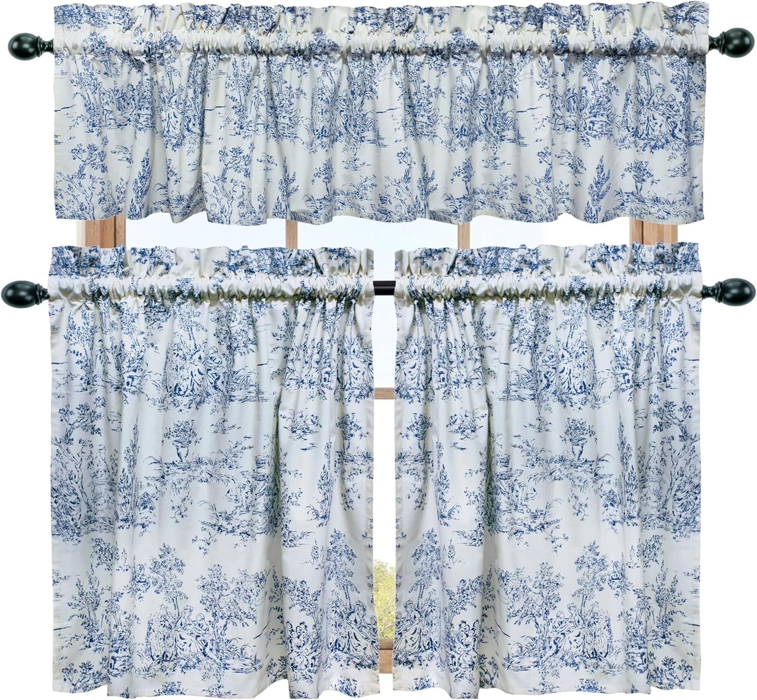 Café Curtains Tier Window Treatment Curtains Blue White French Country Toile