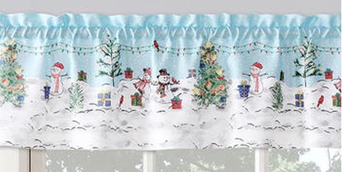 1 Fabric Printed Kitchen Valance(54″x12″)CHRISTMAS SNOWMEN,HOLIDAY LANDSCAPE,SKL