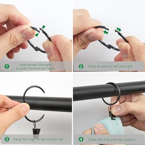 “Openable Curtain Rings with Clips & Hooks, 1.26” Interior Diameter, Set of 36 –