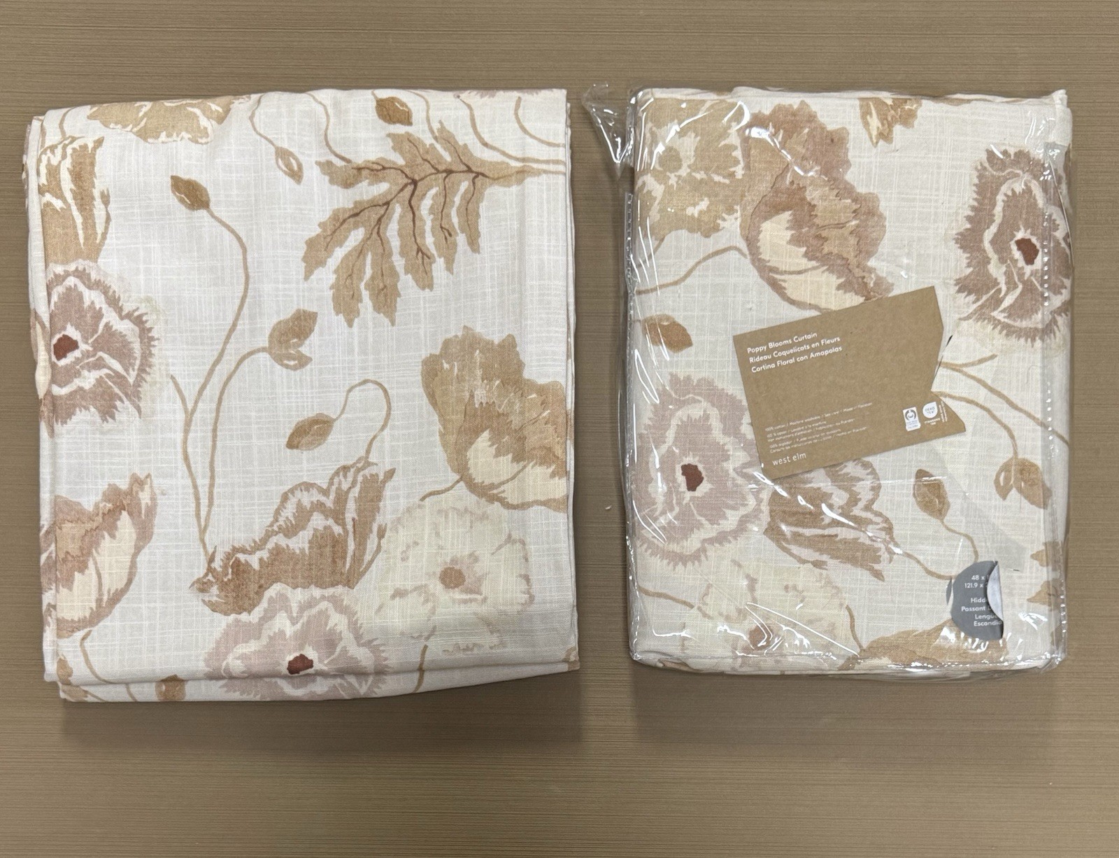 West Elm Poppy Blooms Curtain Drape 48×108 (2) panels Baked Clay Open Box Read!