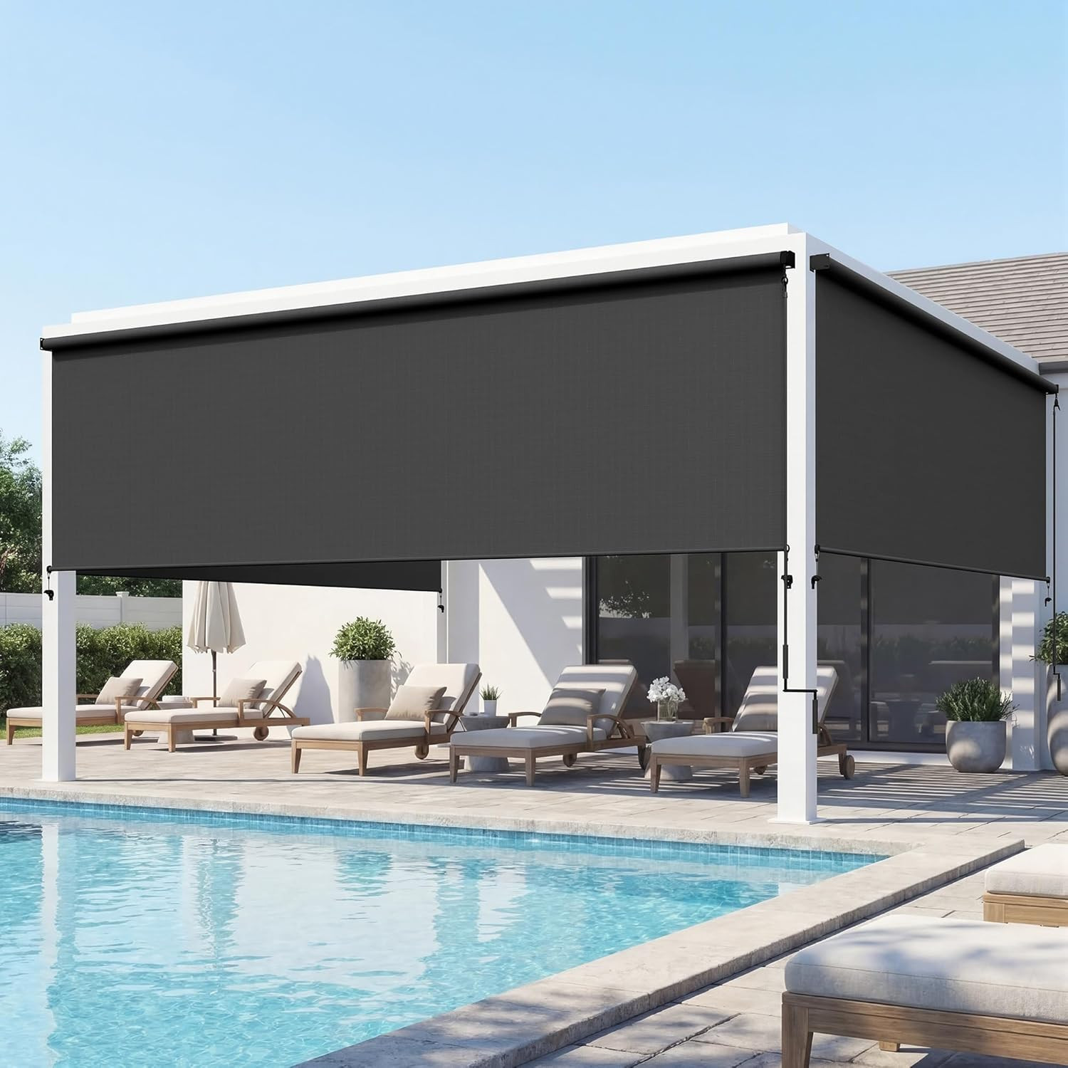 Integrated Outdoor Roller Shade,10’W X 8’H Assembly Free Outdoor Patio Blinds wi