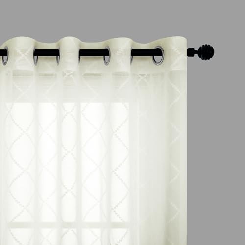 Solid Lattice Diamond Embroidery Faux Line 52″W x 96″L (Pack of 2) Cream Beige