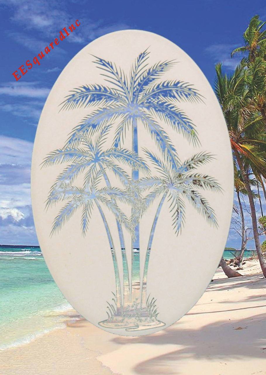 PALM TREE WINDOW CLING Vinyl Glass Decals – New 15×23 Oval Tropical Door Decor