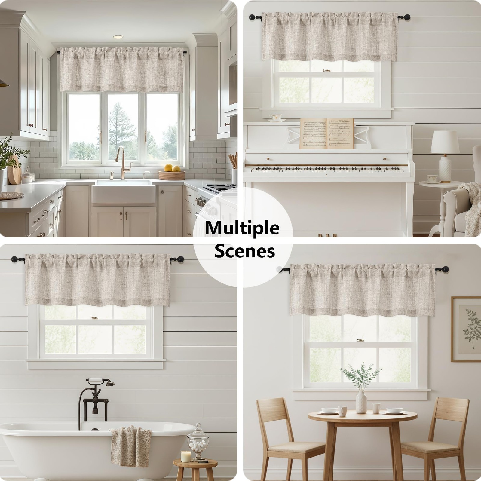 OWENIE Linen Valances for Windows 1 Pcs, Light 60″W x 14″L (Pack of 1),