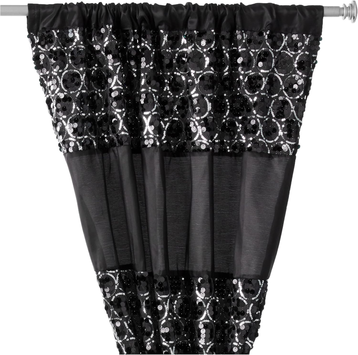 Sinatra Sequin Window Curtain with Tiebacks, Black, 36X54 Inches