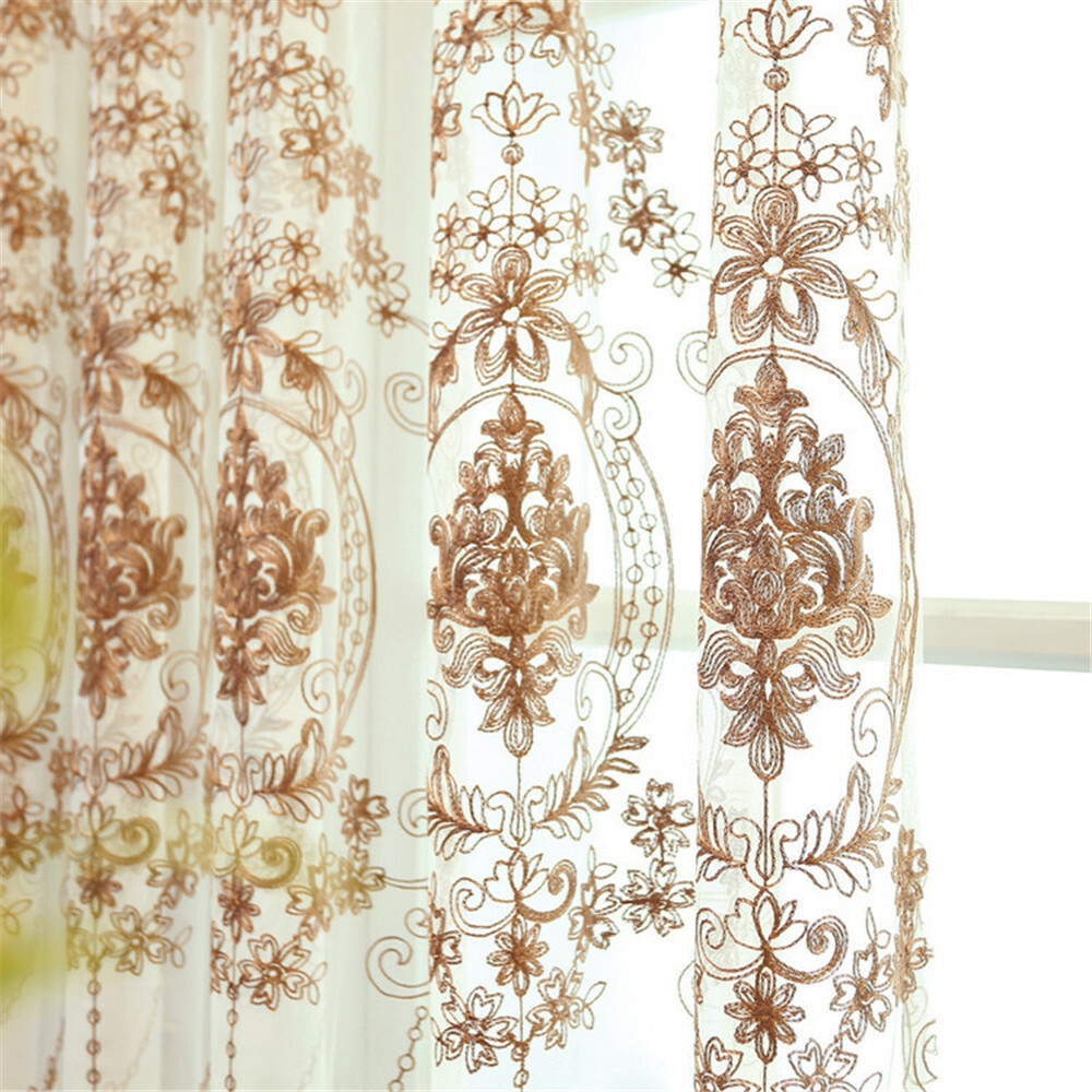 Floral Embroidered Sheer Curtain Elegant Tulle Curtain Voile Window Drape 1Piece