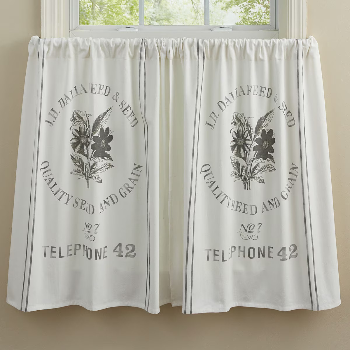 Checkerboard Tier Set 36″ Long Cafe’ CURTAINS WINDOW TREATMENT Neutral Park