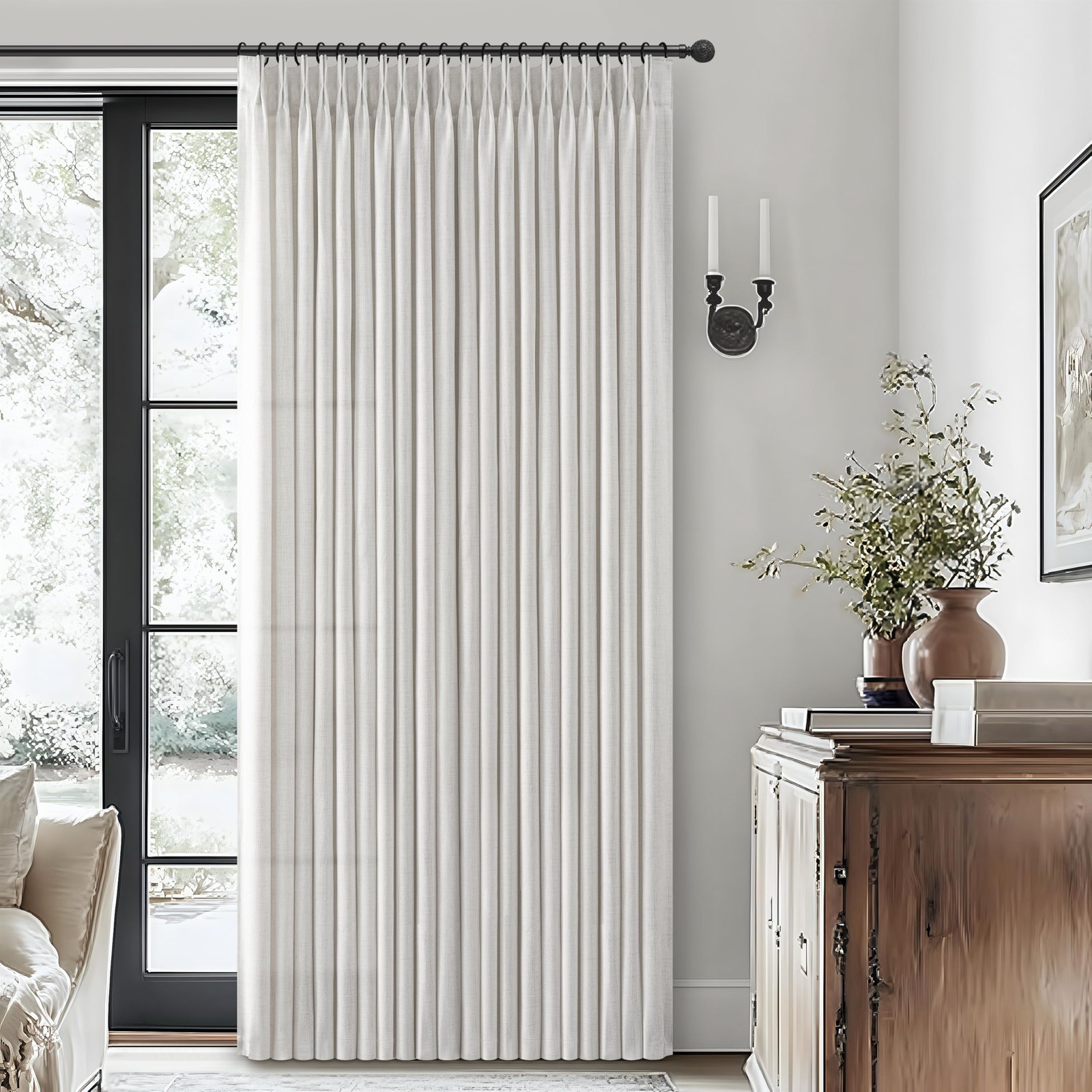 PleatedDrapes Beige White Sheer Linen Curtains 96 Inches Long for Bedroom, Ne…