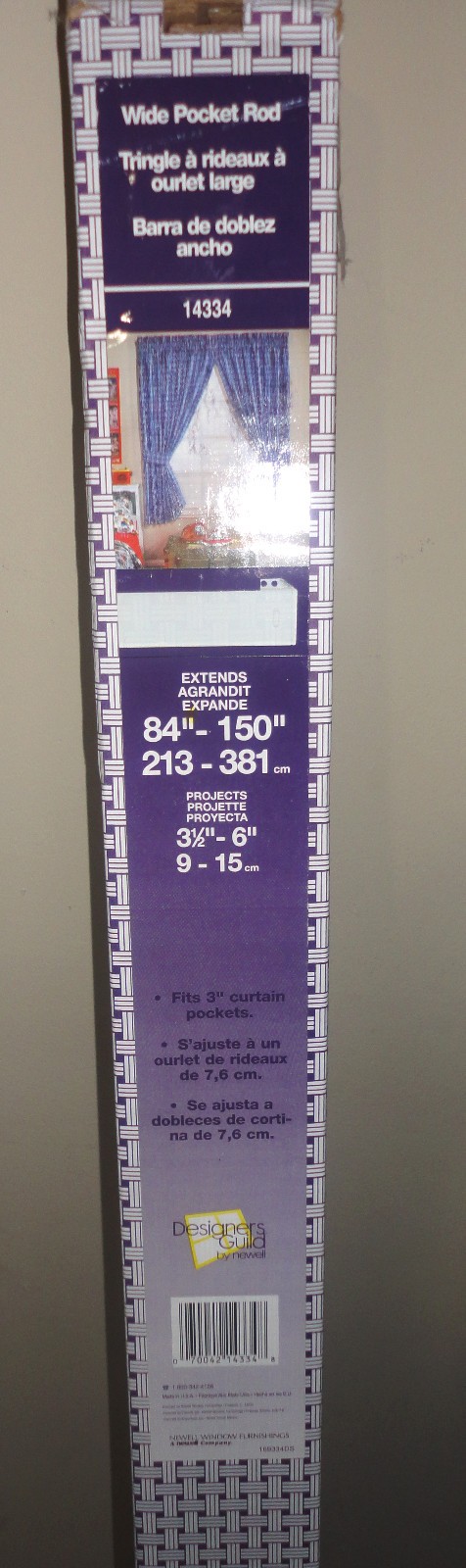 DESIGNERS GUILD 84″-150″ L WHITE WIDE POCKET CURTAIN ROD, PROJECTS 3-1/2″-6″~NEW