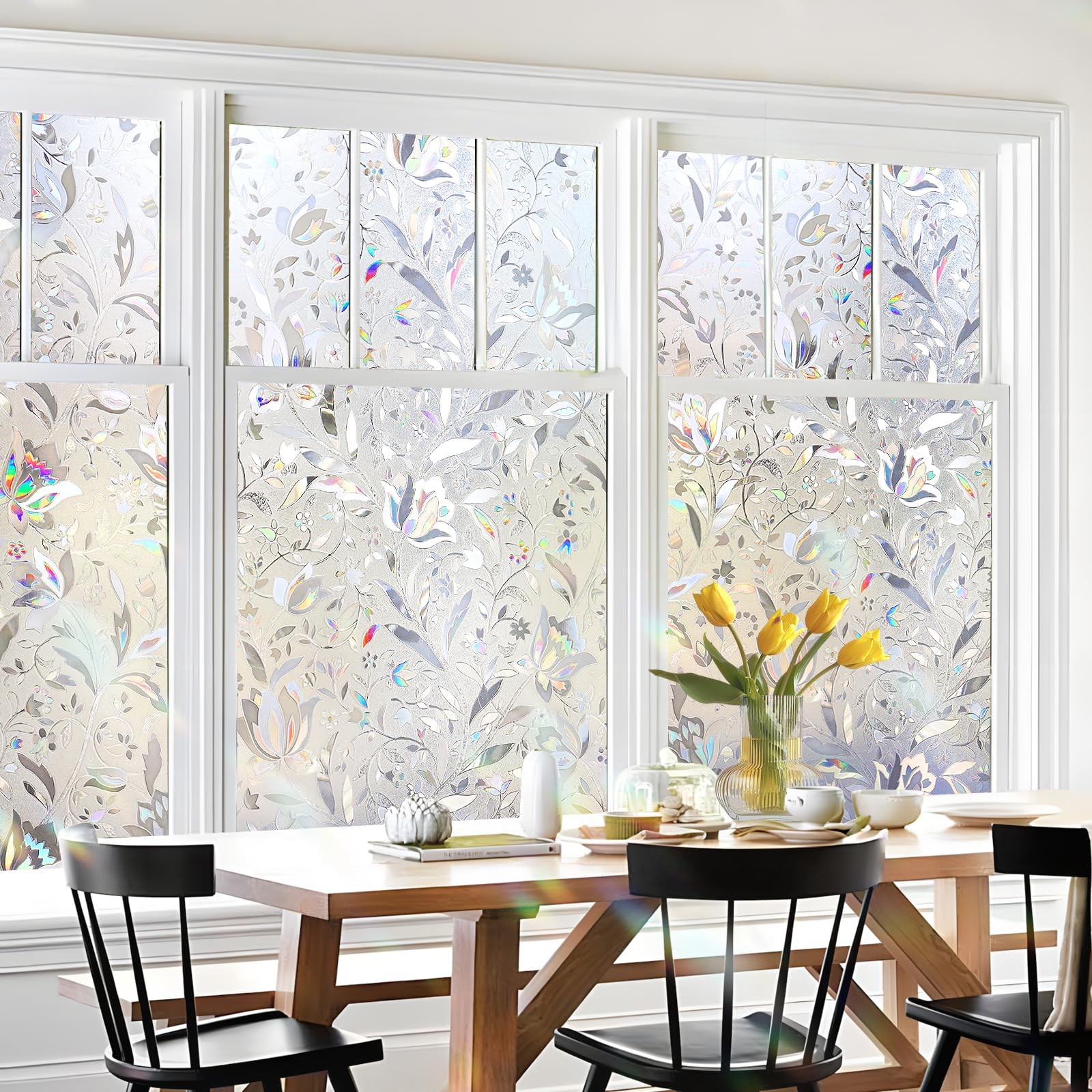 HIDBEA Window Privacy Film, 3D Stained Glass 17.3 Inch x 6.5 Feet, Foliage