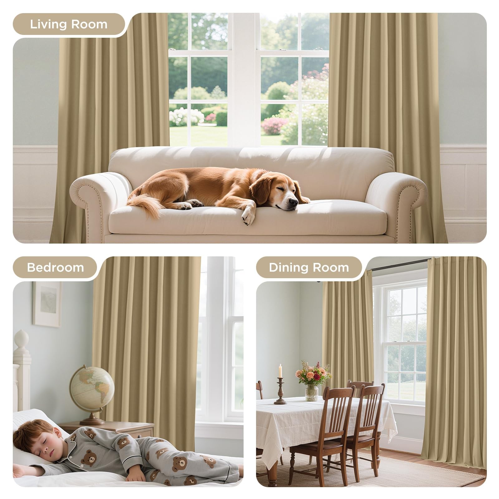 Joydeco Beige Blackout Curtains 90 Inches Long – Blackout Curtain 2 Panel Set