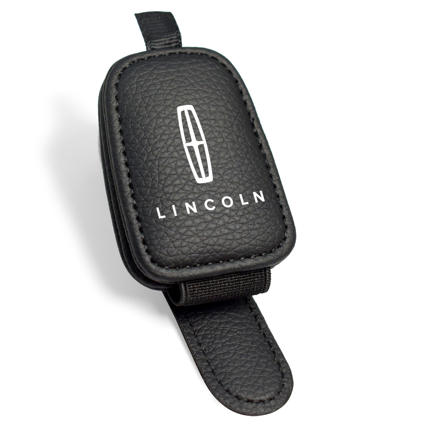 Lincoln Black Label Rectangle Black Leather Magnetic Sunglass Sun Visor Holder