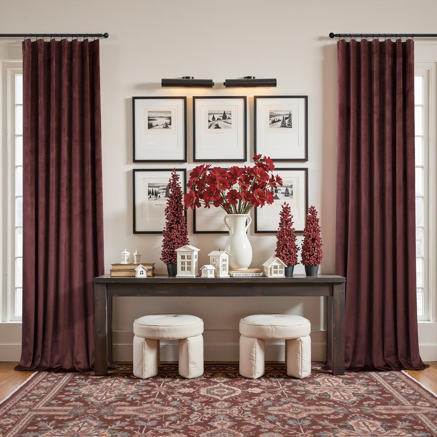 Ruby Wine Velvet Curtains 84 Inch Length for Living Room 2 Panels Back Tab