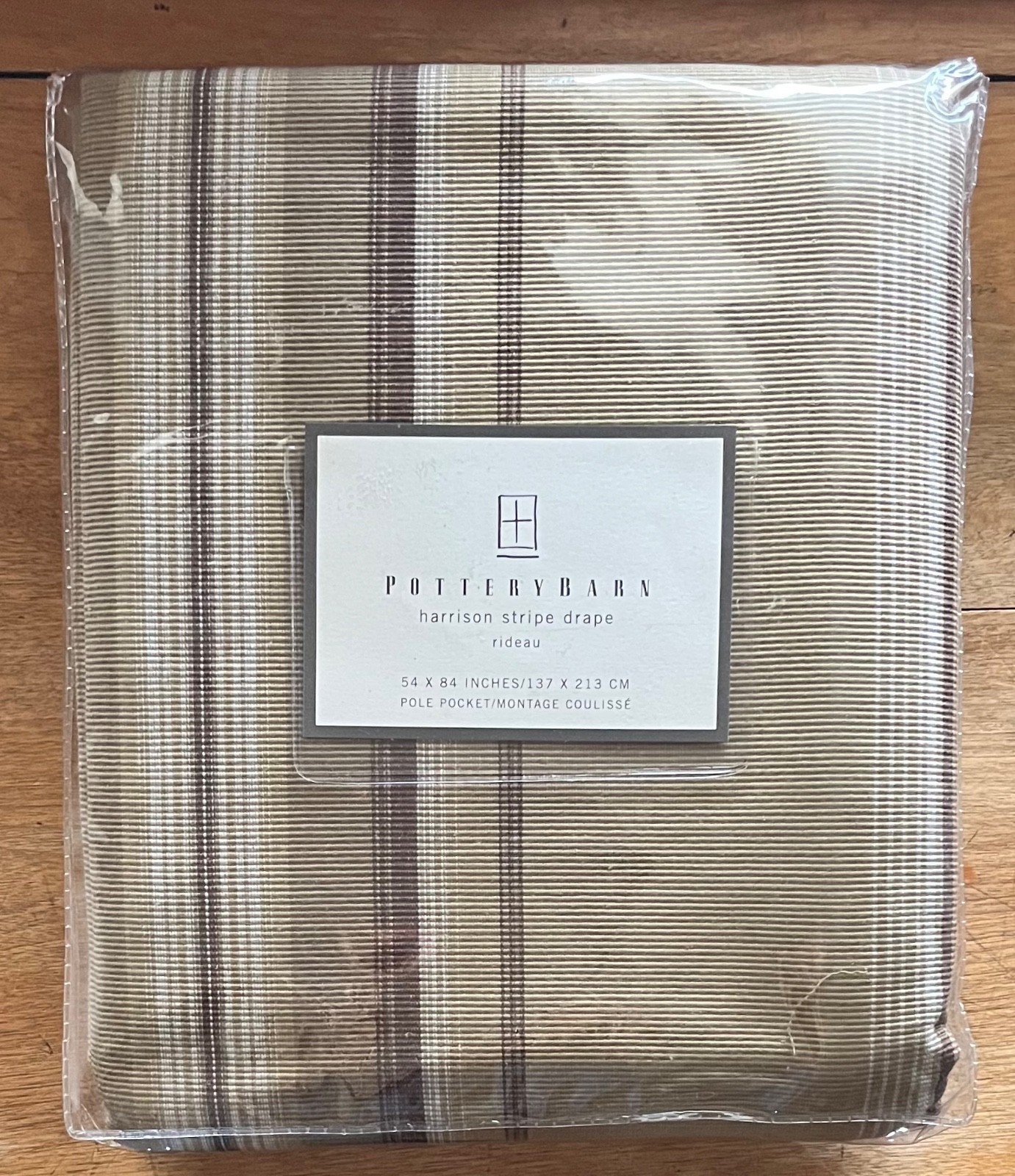 Pottery Barn Harrison Stripe Single Panel Curtain Drape 54 x 84 Tan Brown Cotton