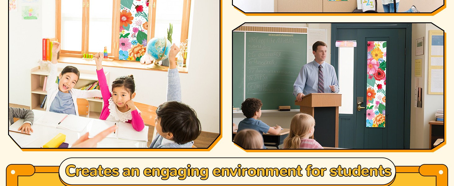 2 PCS Wildflowers Classroom Door Window Cover Flowers Door Curtain Classroom