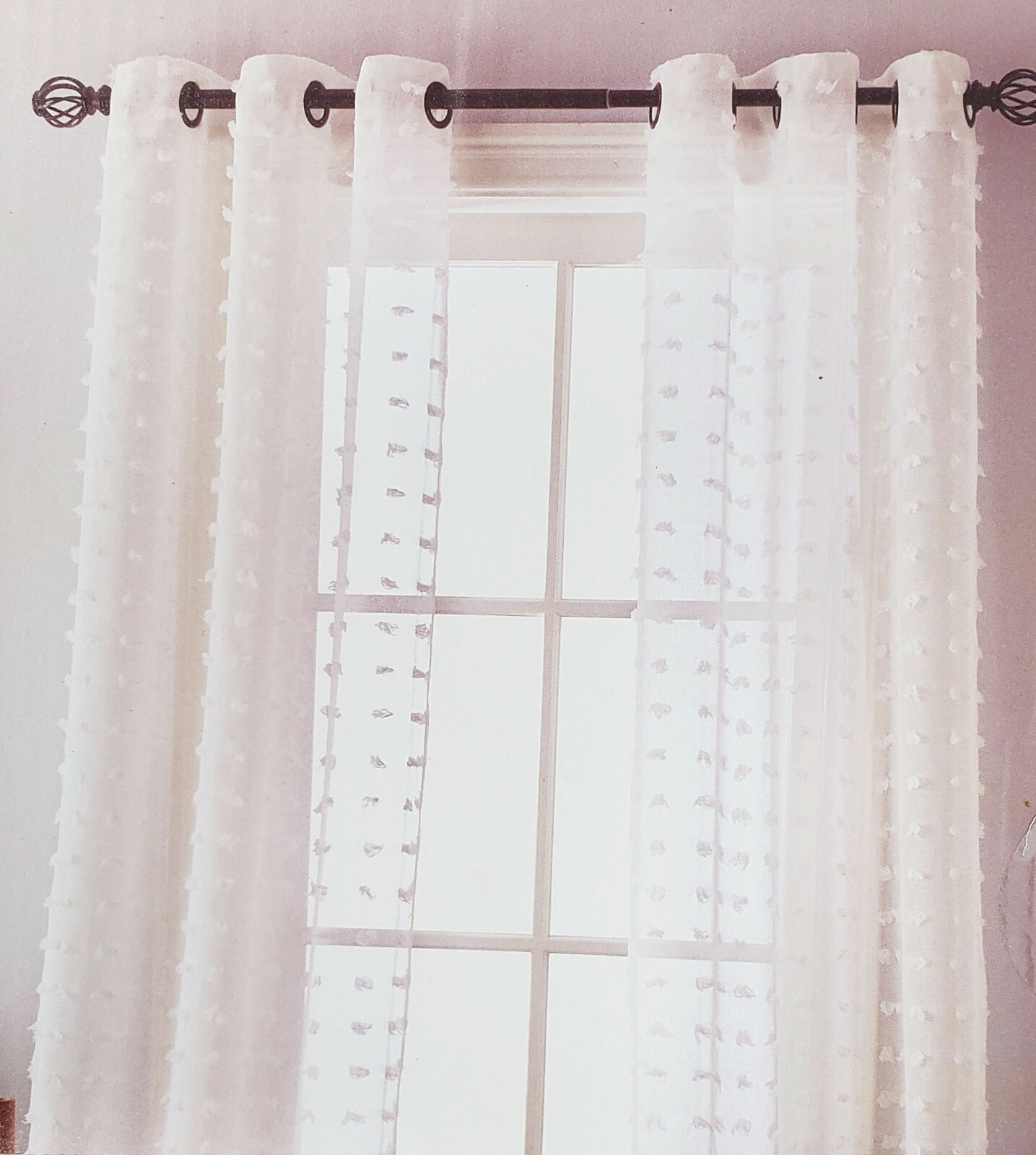 Nanshing Payton Eyelash Grommet Sheer Curtain Panel Pair 74″x84″ – White, Sand