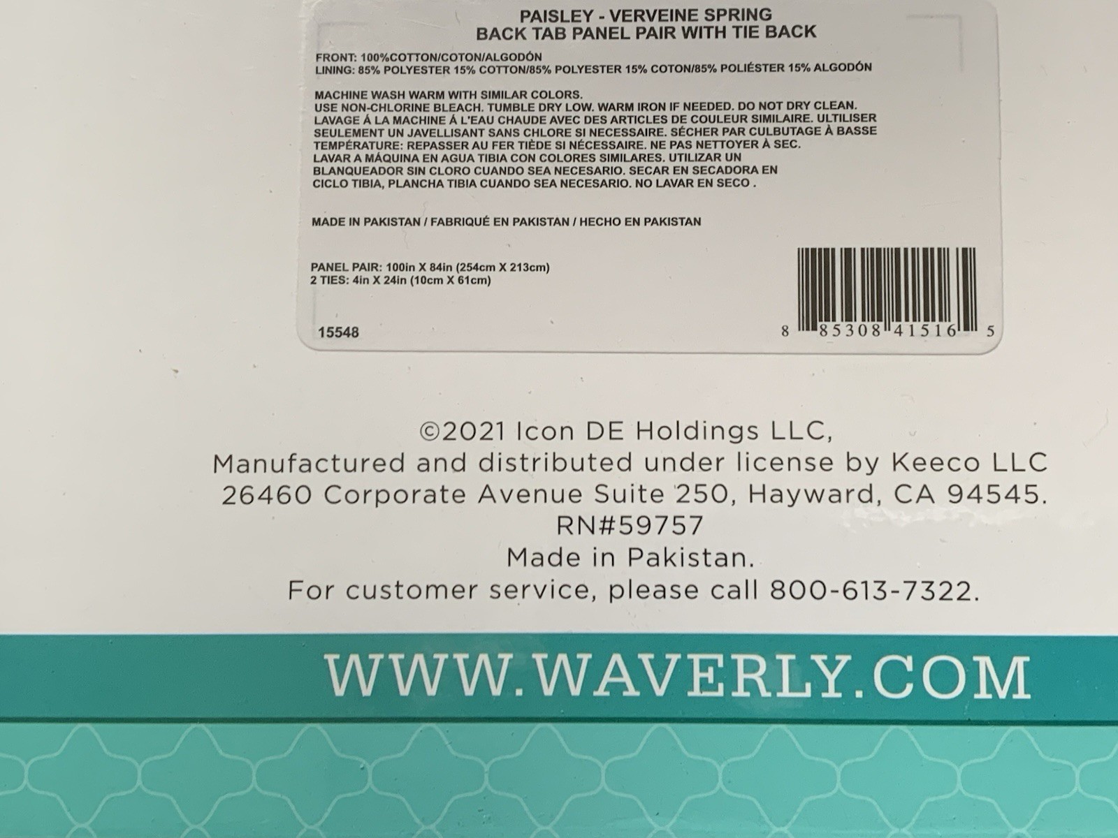 Waverley New In Package Panel Pair Curtains Paisley Verveine 100” X 84” Tie Back