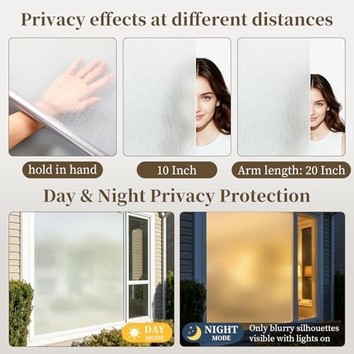 Frosted Window Privacy Film – Brushed Silver Static Cling 17.5″W x 78.7″H Pure
