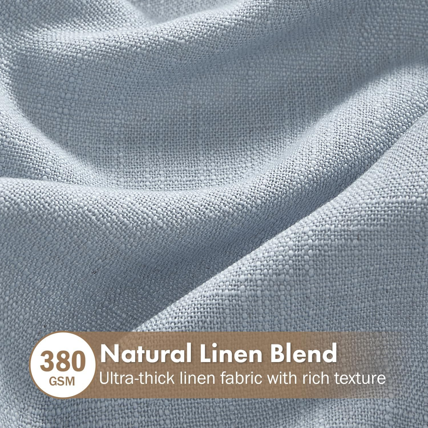 Thick Linen Curtains 96 Inches Long Light Blue Semi Sheer for Farmhouse/Living R