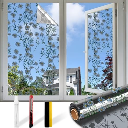 Upgraded Window Privacy Film One Way Daytime 17.5 x 78.7 in Silver(daisy)