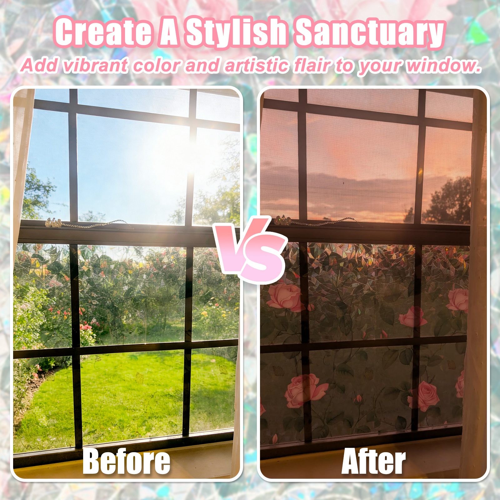 45*90CM 3D PVC Colorful Electrostatic Window Sticker with Rose Scale Pattern