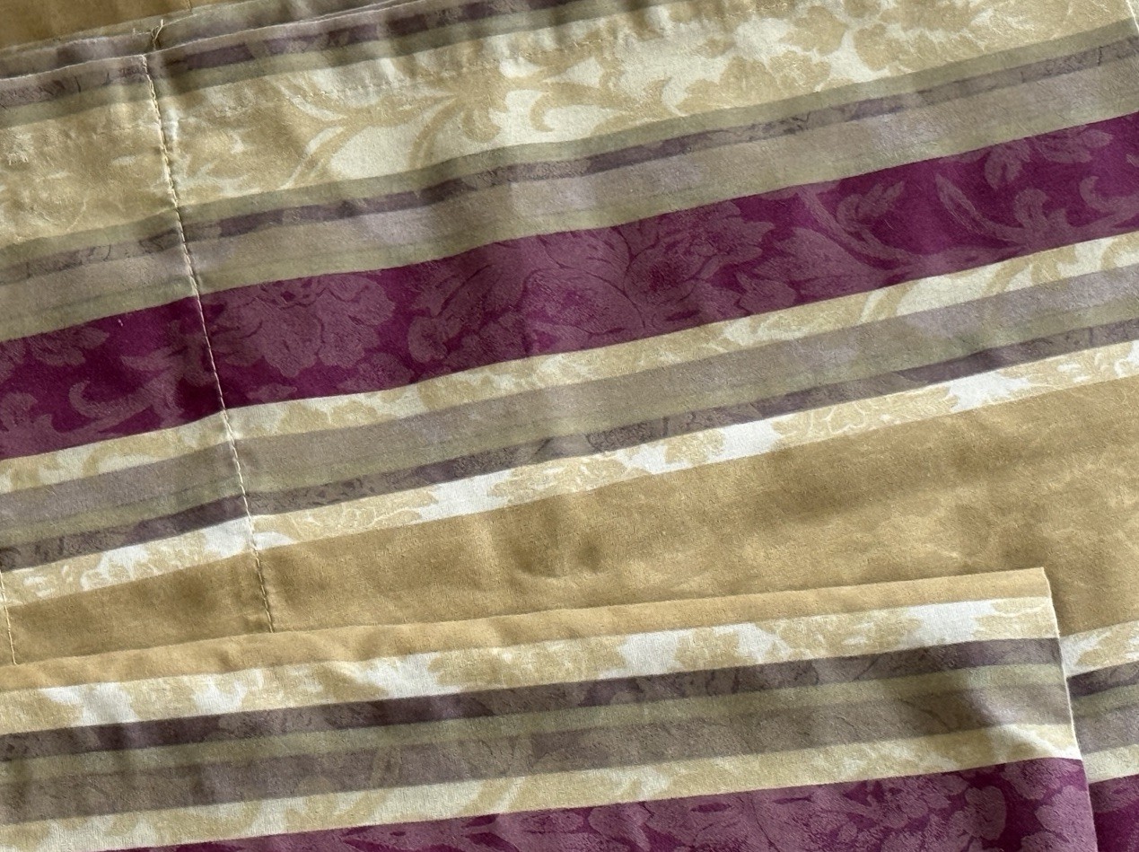 Pair Vintage Striped Valances Maroon Tan Green Jacquard Print Curtains Short 2