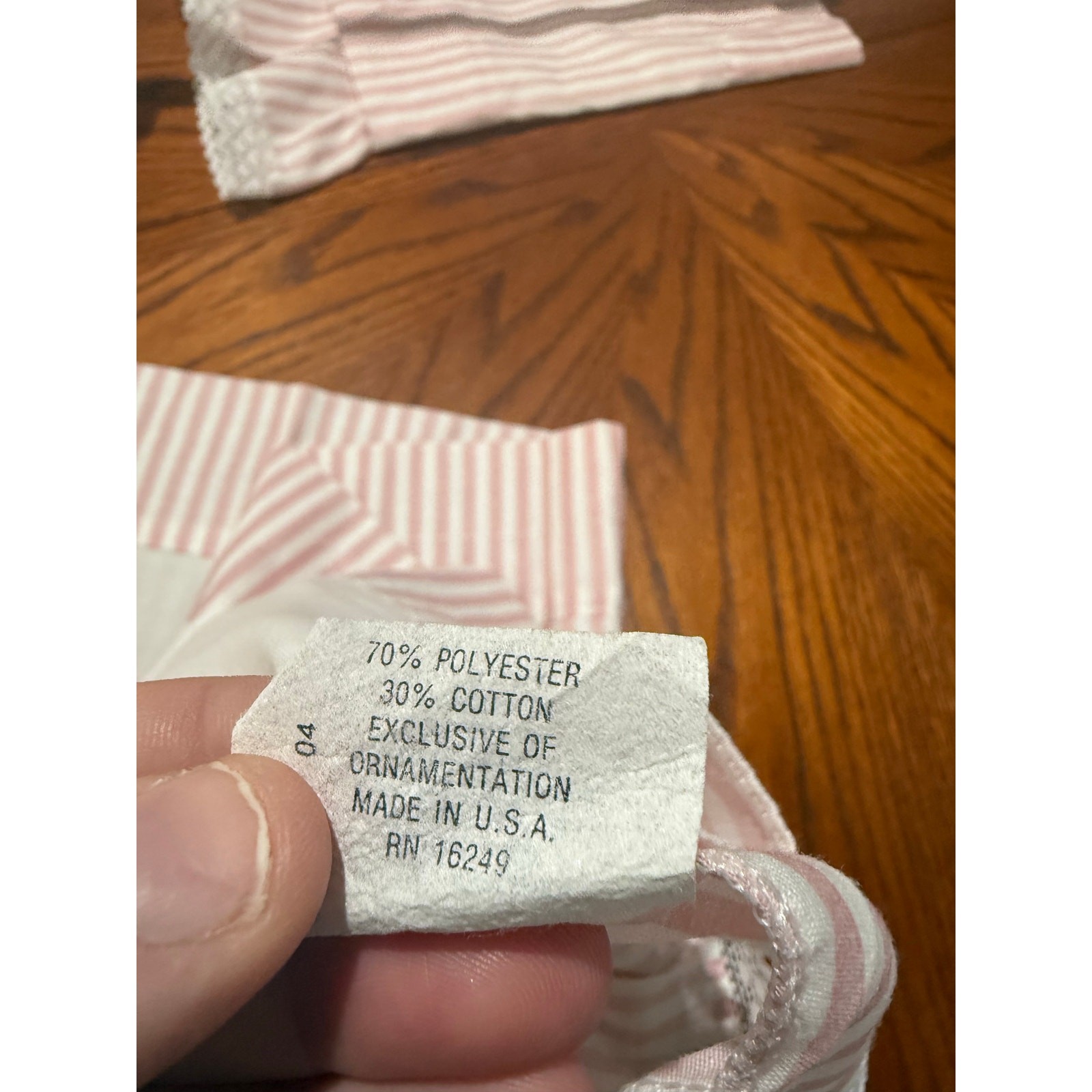 Vintage Set 2 Pink Striped Valance Curtains 64×16 Lace Ruffle Edge Girls Nursery