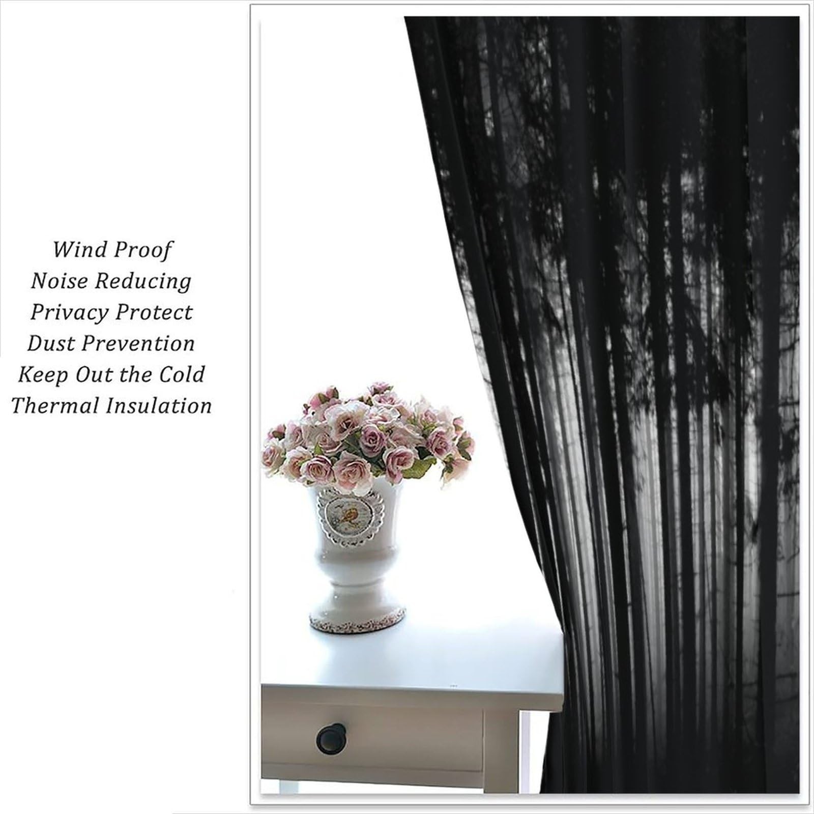 Gothic Forest Curtains Black Horror Dark Halloween Grunge Background Art Prin…