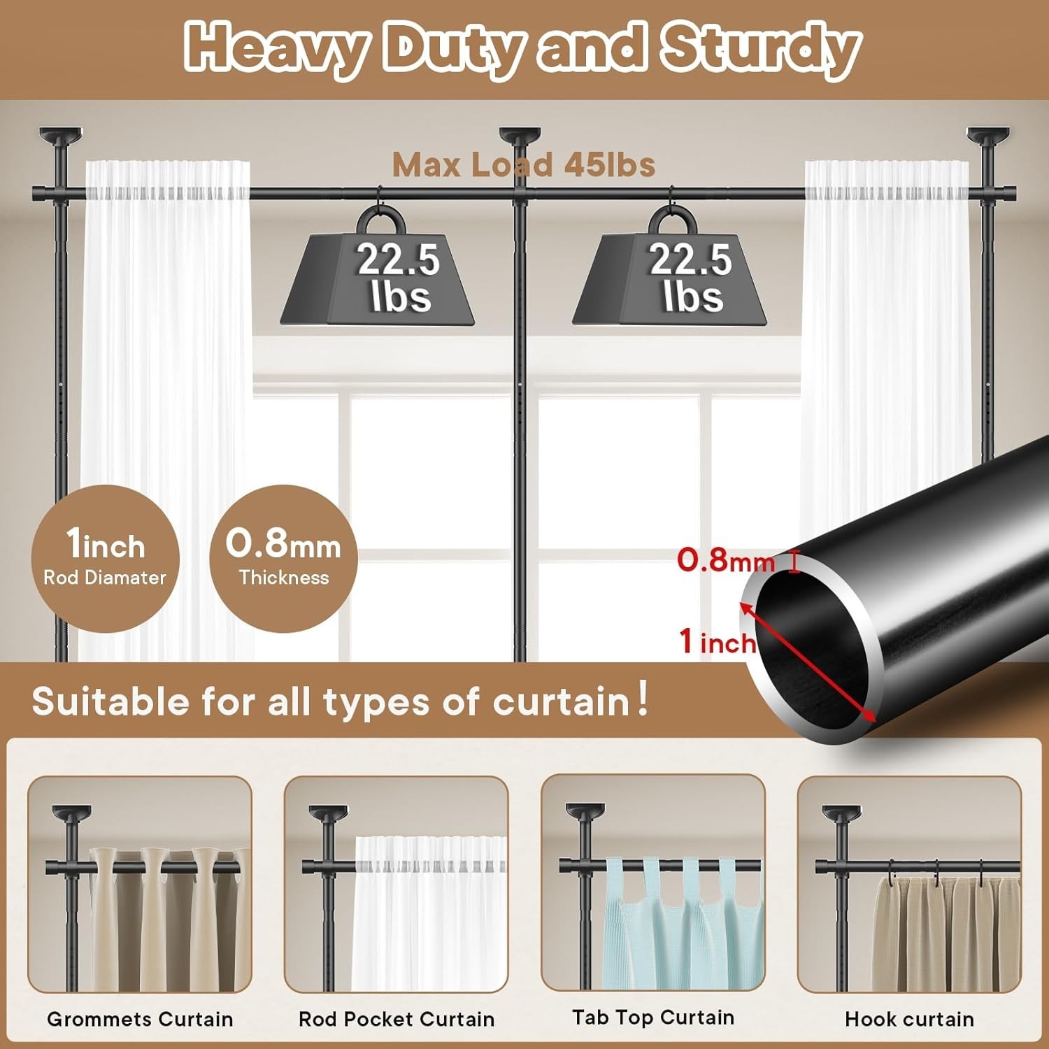 Room Divider Curtain Rod No Drilling Tension for Separation Tension Mounted New