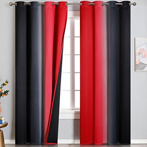 100% Blackout Curtains 84 Inches Long, 52″W x 84″L (Pack of 2) Black and Red